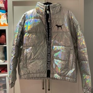 Victorias Secret Holographic Puffer Jacket Size Large NWT